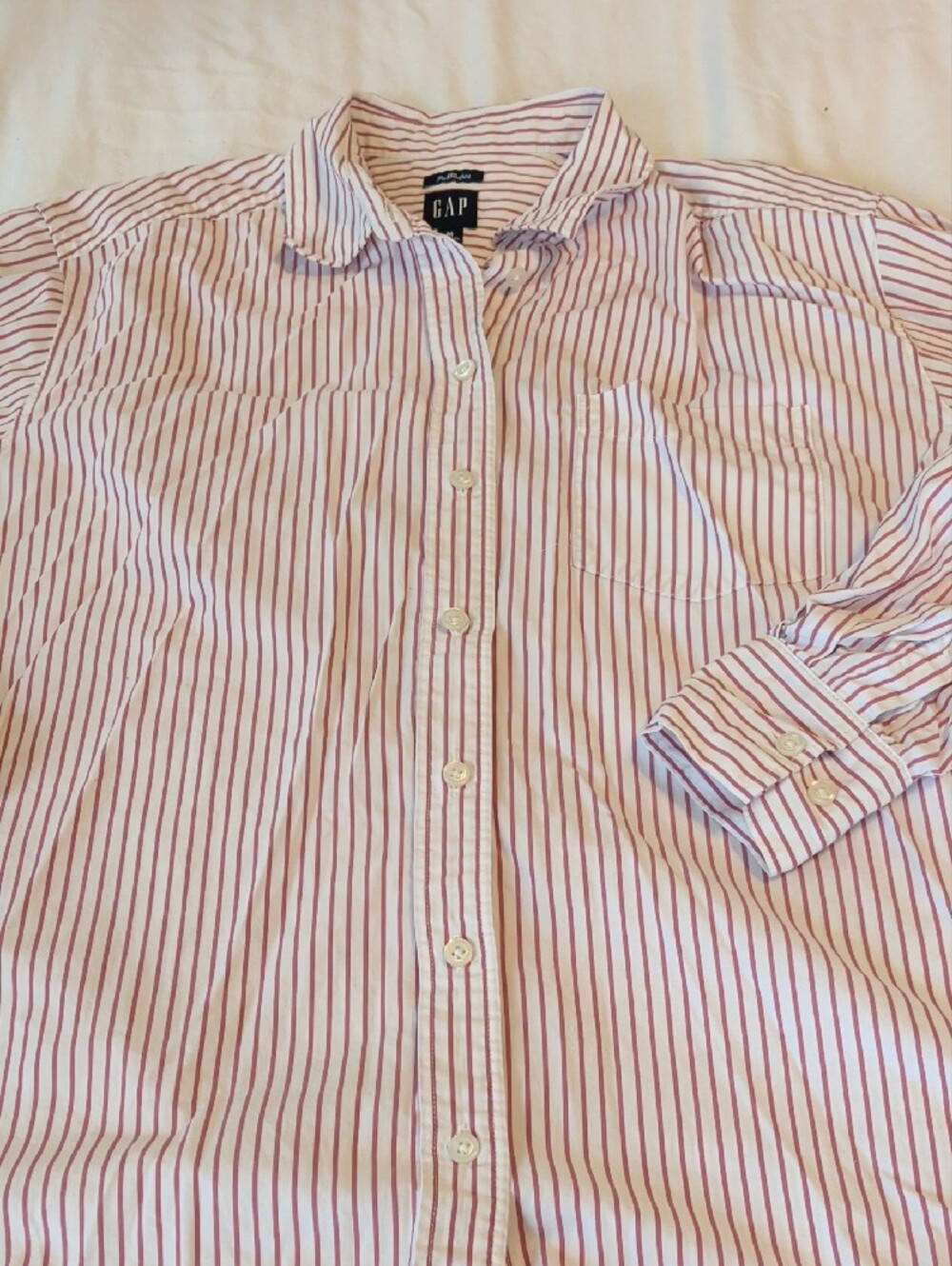 GAP Women's Pink and White Vertical Stripe Button-Up Shirt "The Big Shirt" - M - Picture 6 of 12
